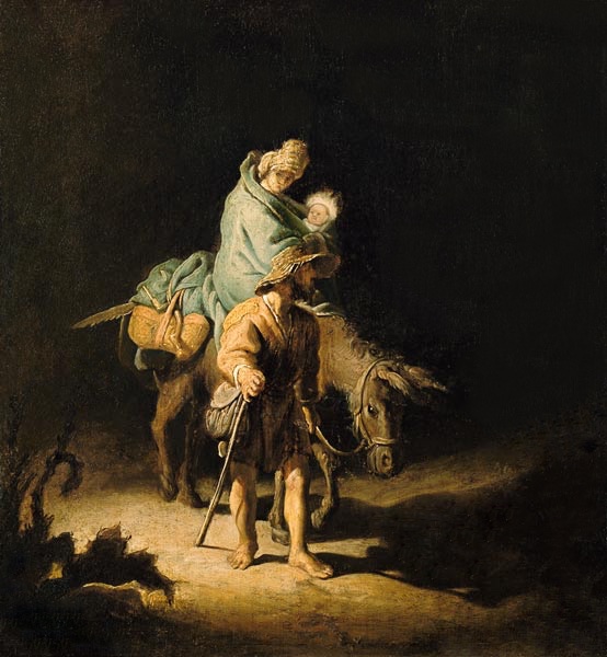 Rembrandt : La Fuite en Égypte (1627). Crédit photo MBA de Tours. (Exposition L'Étoffe des Flamands au MBA de Tours !).